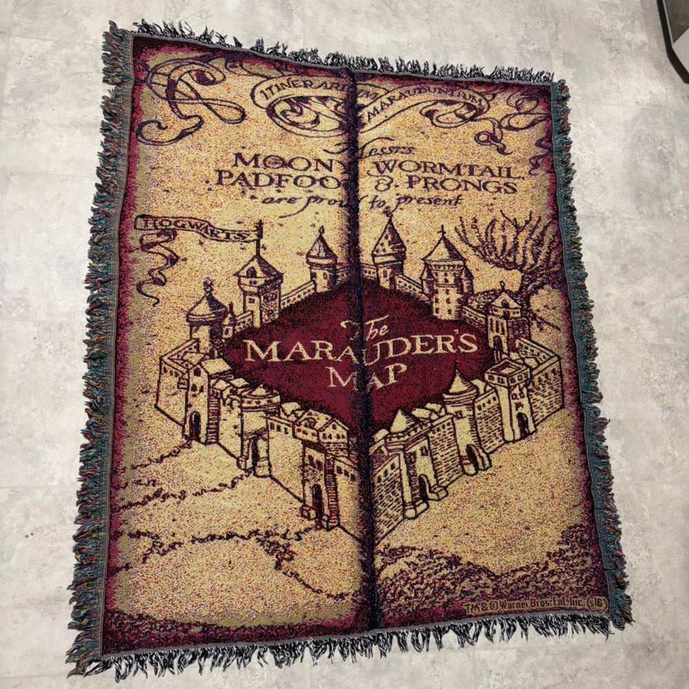 Warner Bros Harry Potter Marauders Map Woven Tapestry Blanket Throw Hogwarts
